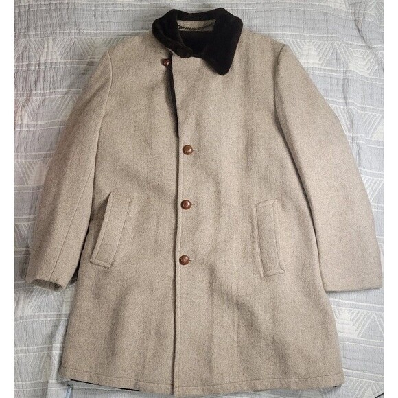 Vintage Botany 500 Men’s 40 Long Wool Coat Camel Tan Faux Fur Lined Overcoat - Picture 9 of 12